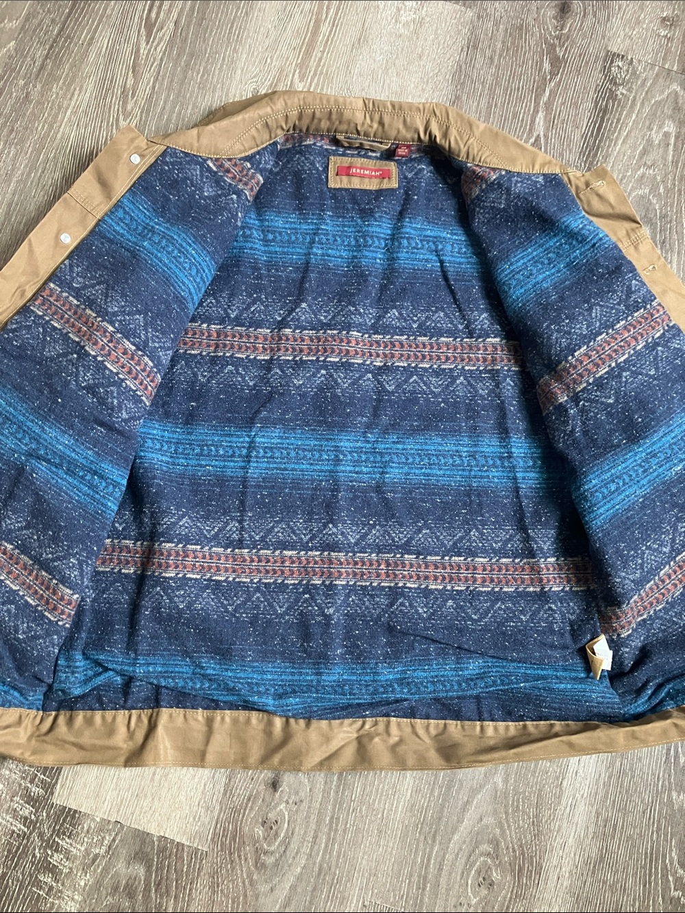 Jeremiah tan canvas jacket blue patterned blanket lining. - Picture 16 of 17